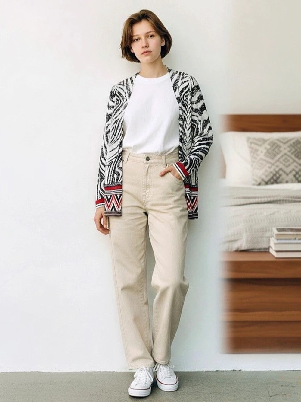 chico's 1 Printed Open Front Cardigan Size M